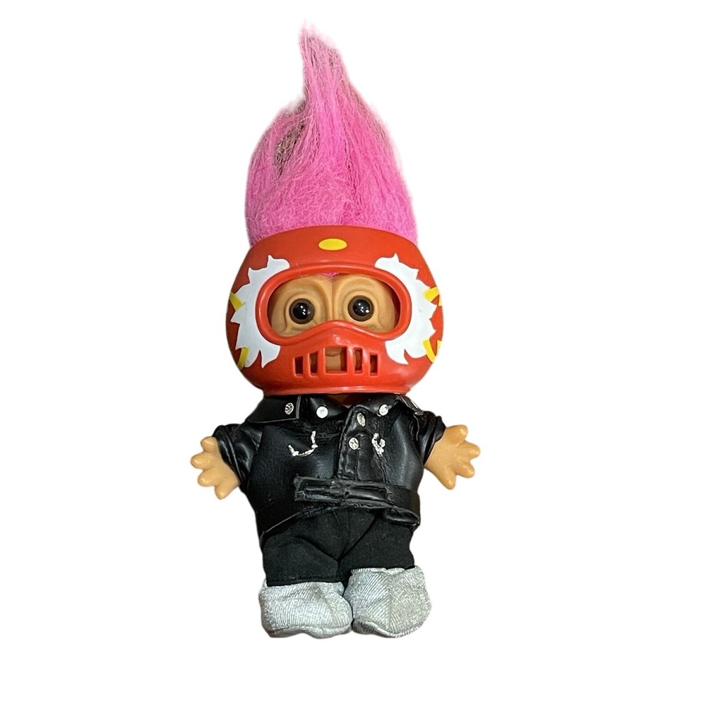 Vintage Russ Troll Doll Evel Knievel Motocross Motorcycle Racer Pink‎ Hair 5"